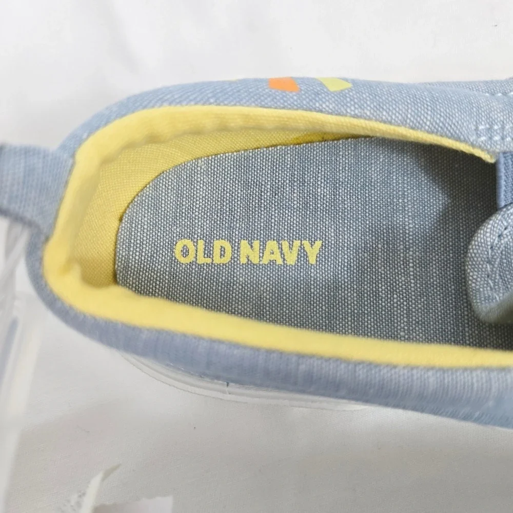 Old Navy Girls‎ Blue Yellow Little Sunshine Slip On Casual Chambray Shoes 11 NEW